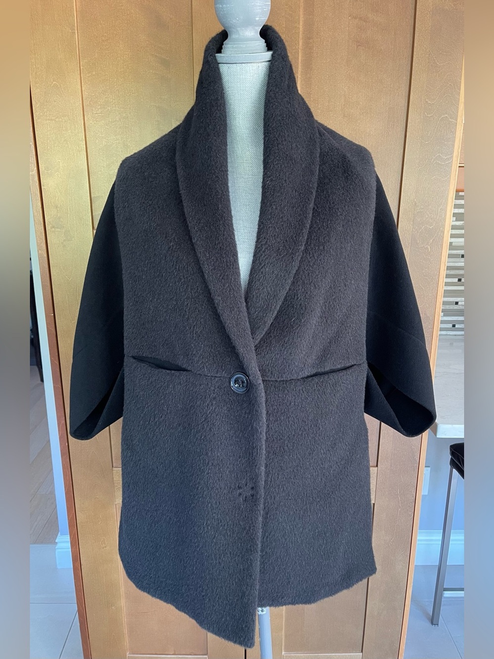 CINZIA ROCCA ICONS Italy Black & Charcoal Alpaca Cashmere Blend Cape - 6 US